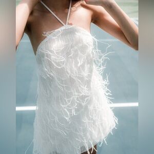 Elliatt Rehearsal White Feather Mini Dress